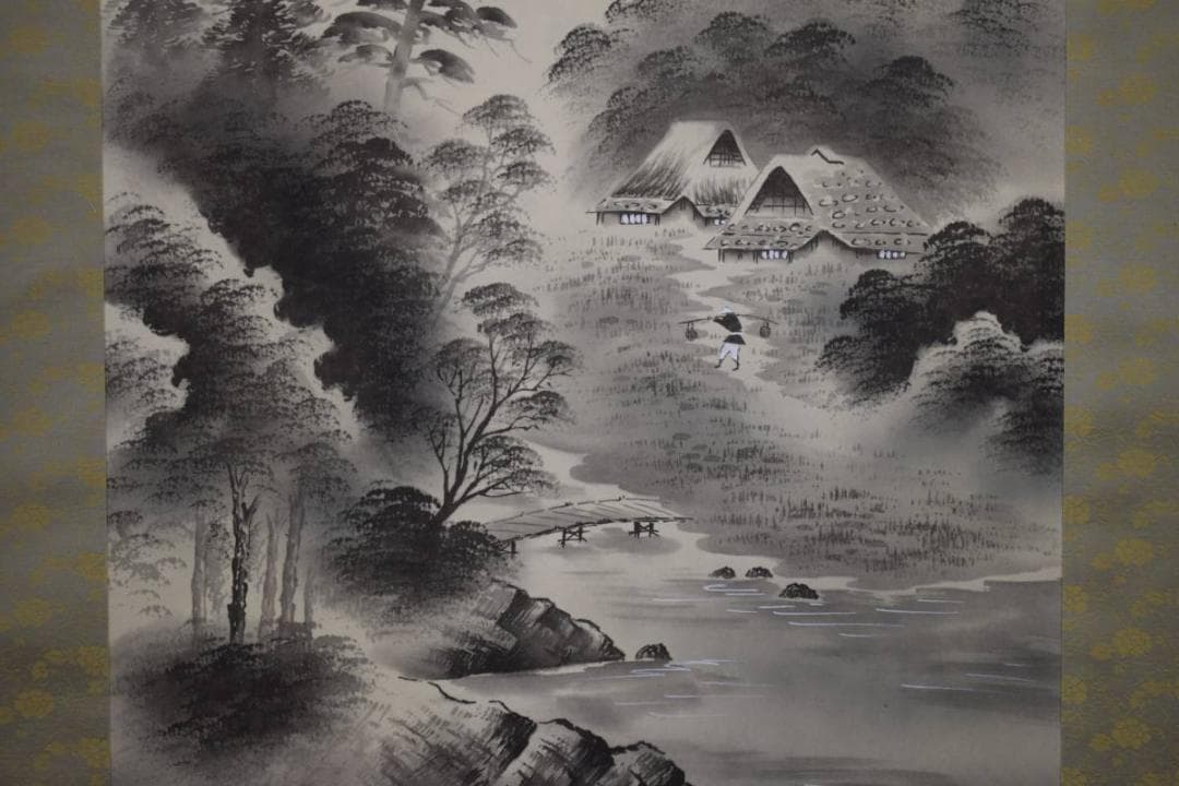 真作/紫雲/山水図/桐共箱付/布袋屋掛軸HD-590