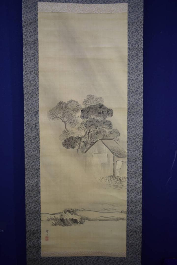 /岡本豊彦/山水小屋図/雨中水辺図/布袋屋掛軸HJ-533