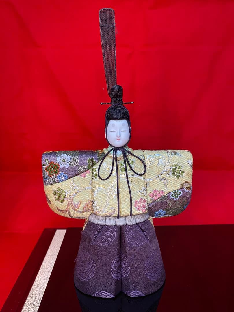 真多呂作　東京久月監製　木目込み人形　光栄立雛ガラスケース入