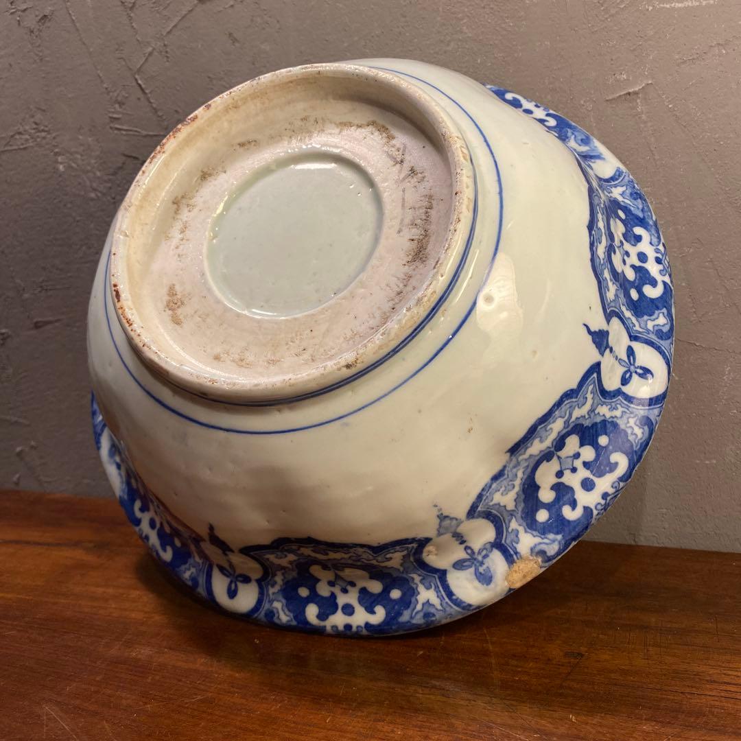 珍品 古伊万里 鳳凰大深鉢 隠れキリシタン 染め付け 26.5cm 骨董品