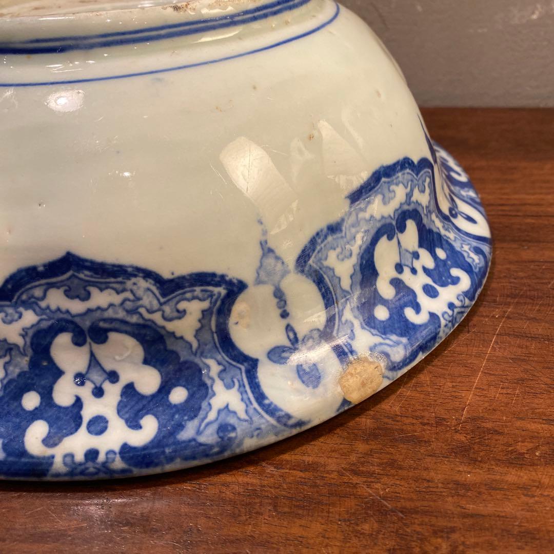 珍品 古伊万里 鳳凰大深鉢 隠れキリシタン 染め付け 26.5cm 骨董品