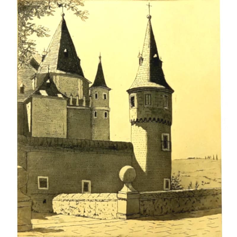 ☆菅間慧一☆「 白雪姫の城（スペイン） 」銅版画　四ツサイズ　未使用額！