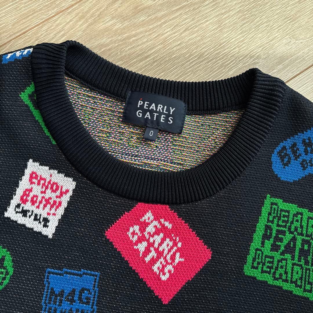 パーリーゲイツ秋冬人気ロゴマーク総柄×マルチカラー ニットセーター 0(S)