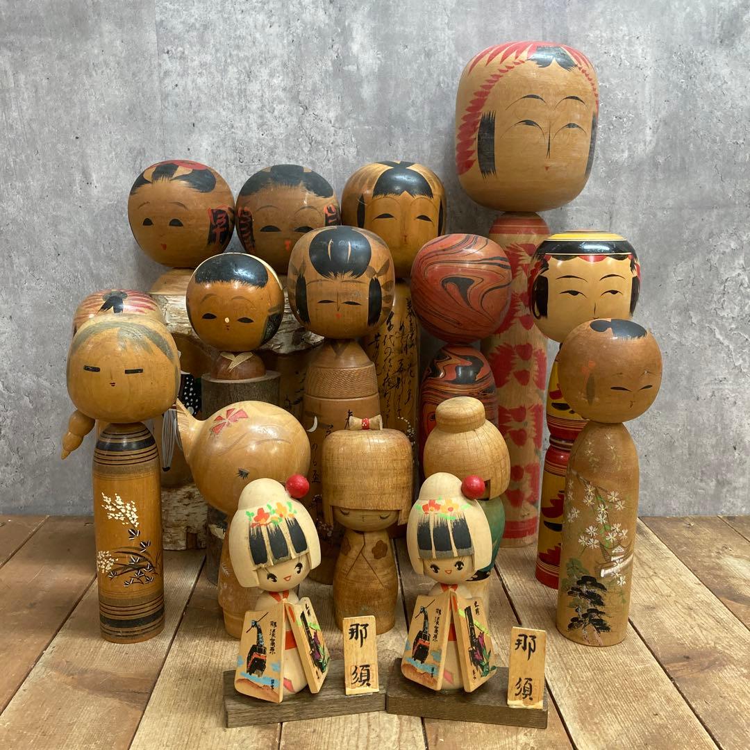 D-3 【希少】伝統こけし・創作こけし 大量16体まとめ売り（那須・銘入り含）