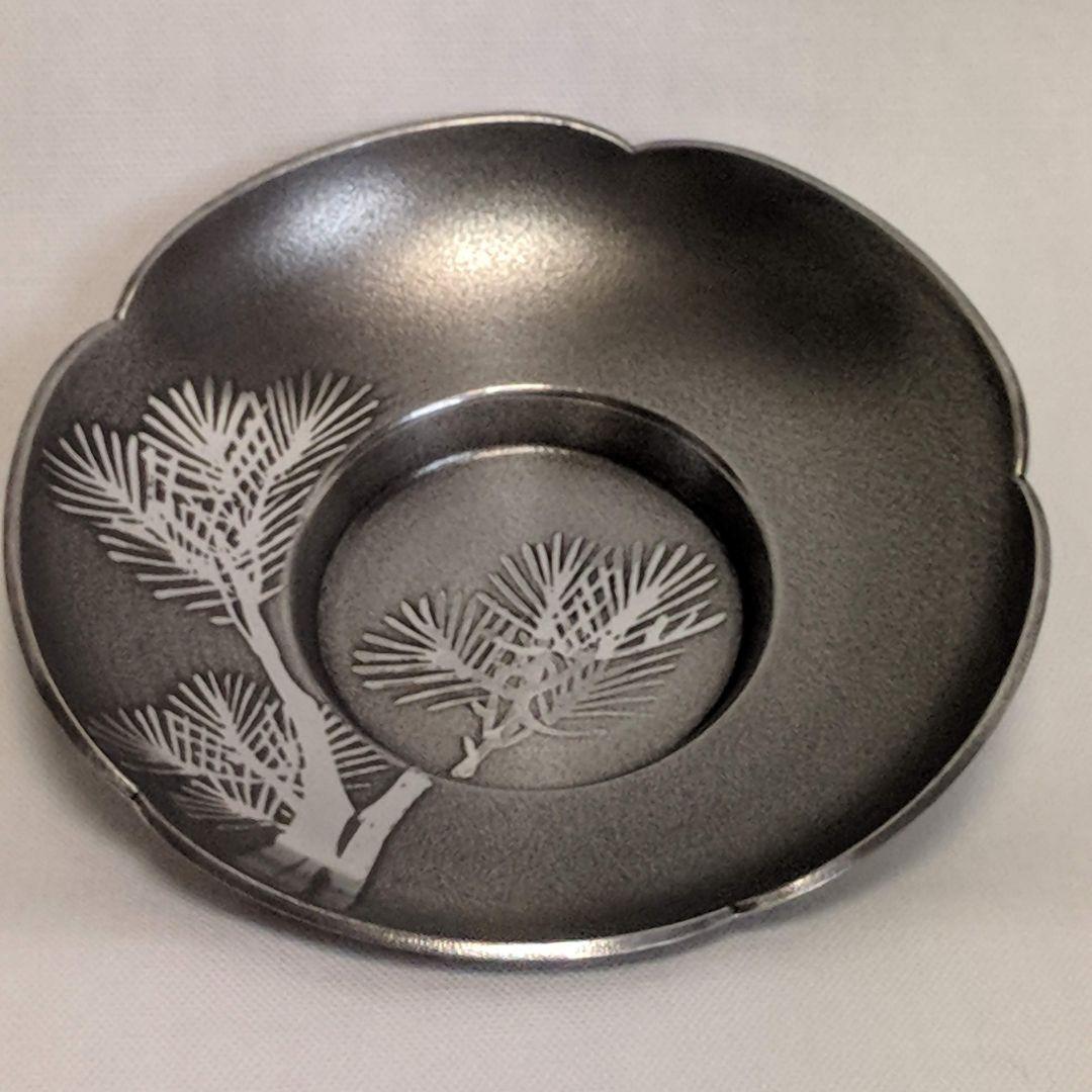 錫製　茶托　イブシ　梅型　5枚組　5柄　大阪錫器