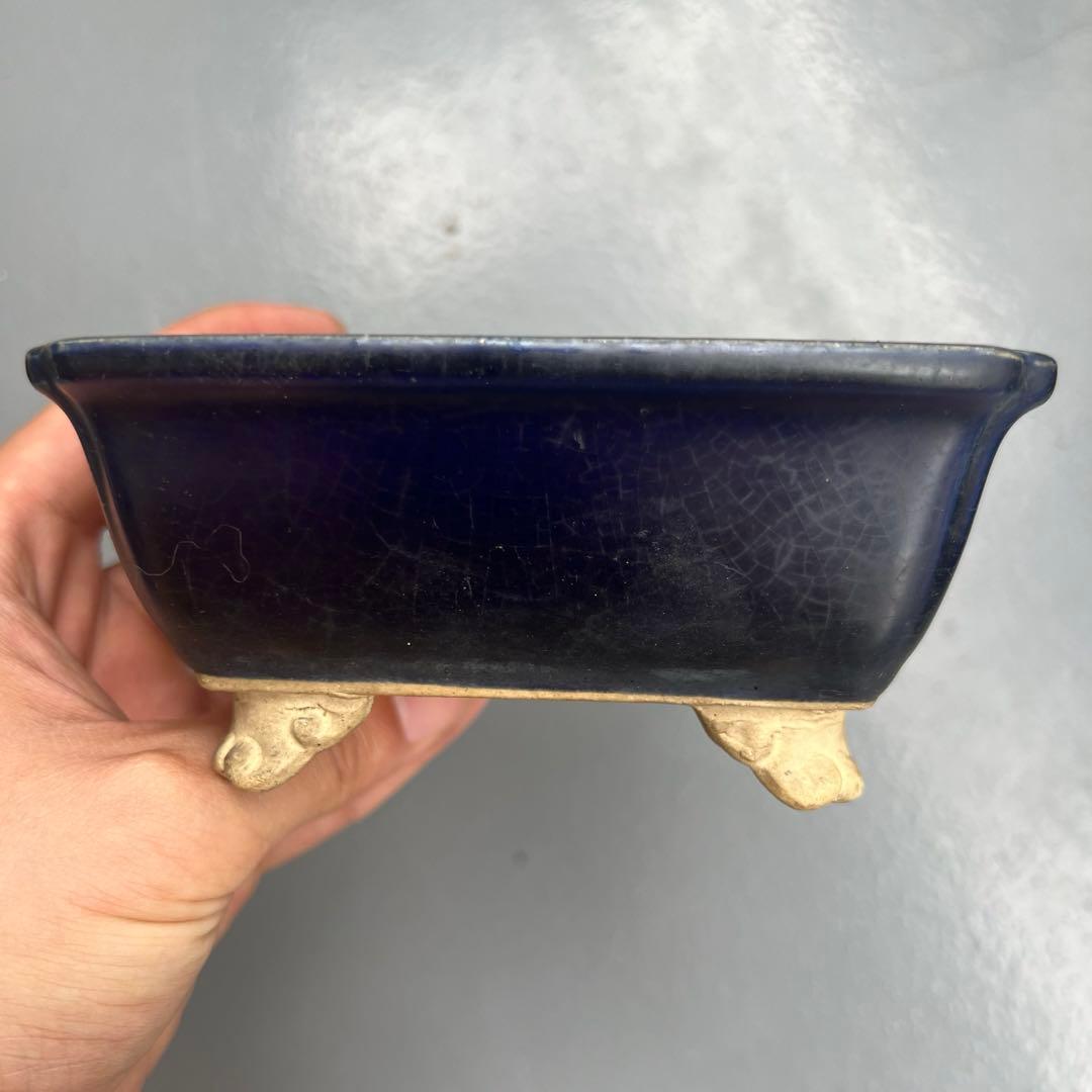 550.琉璃釉隅角雲足長方 古鉢 盆栽鉢 植木鉢 12.5*9.8*5.2cm