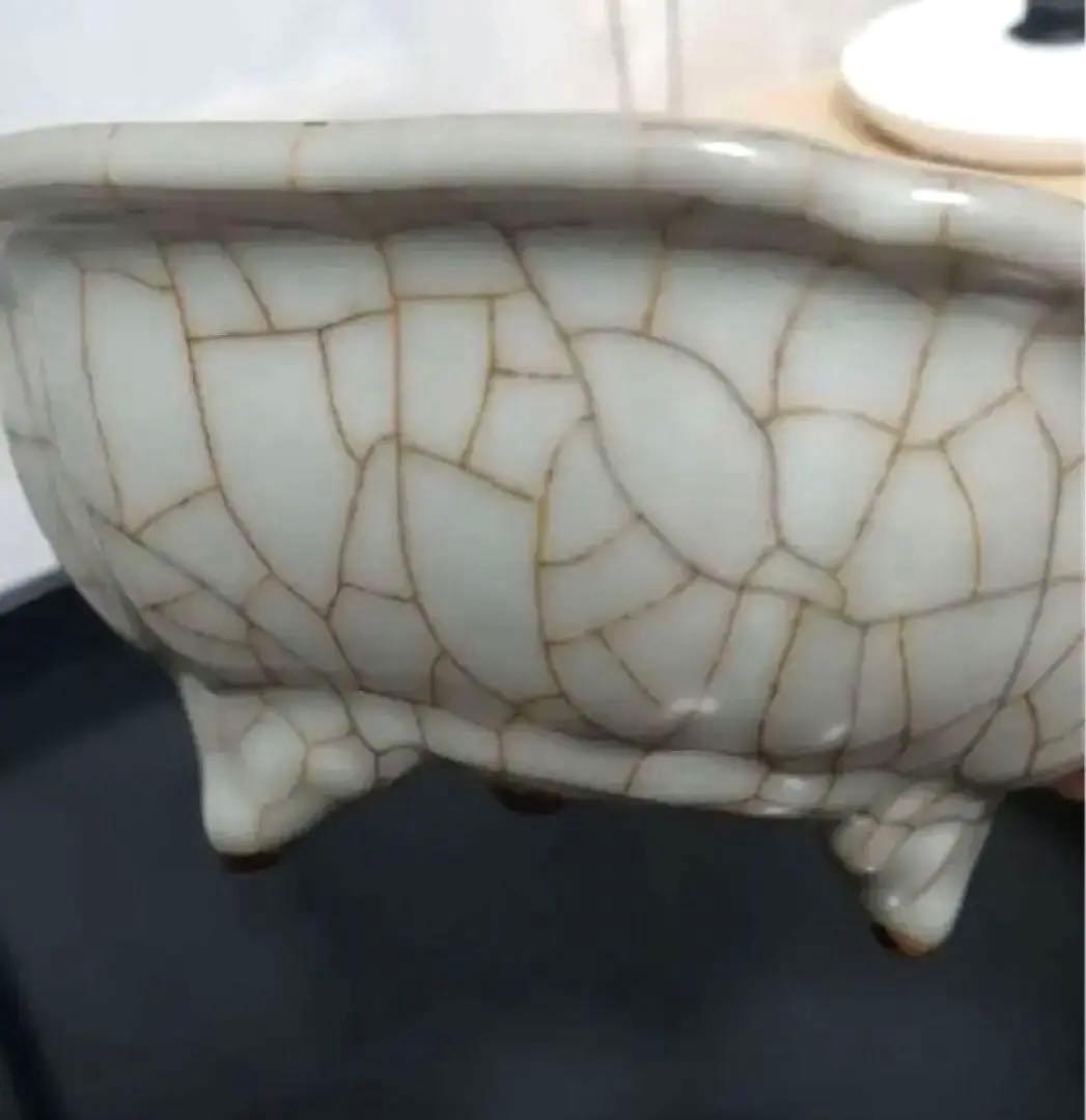 No.8宋時代 官窯 六角盤 「 官」在銘、骨董品 文宝庫C Y蔵品。