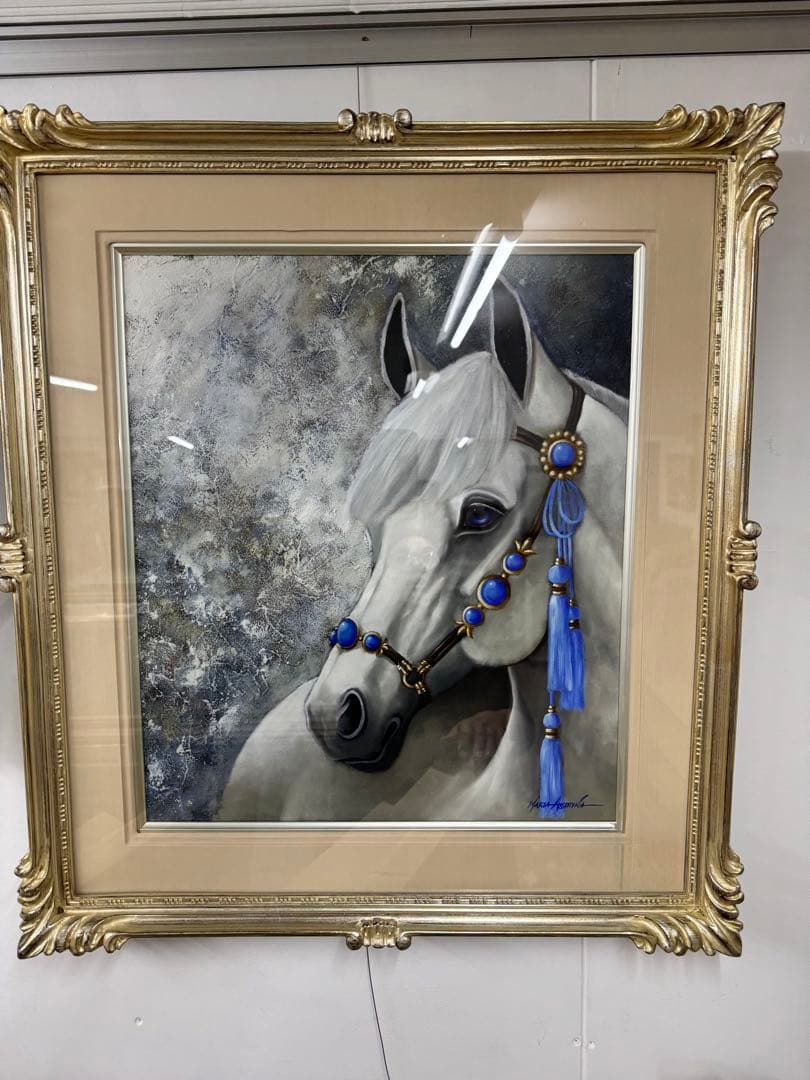 馬の肖像画 金色のフレーム付き　蒼の神秘　F10号　 新品未使用