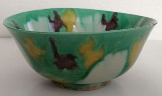 中国　素三彩虎皮斑碗