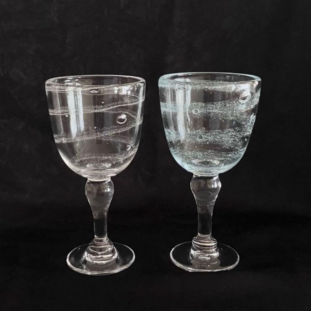 作家もの　吹きガラス　宙吹きガラス　足つきグラス