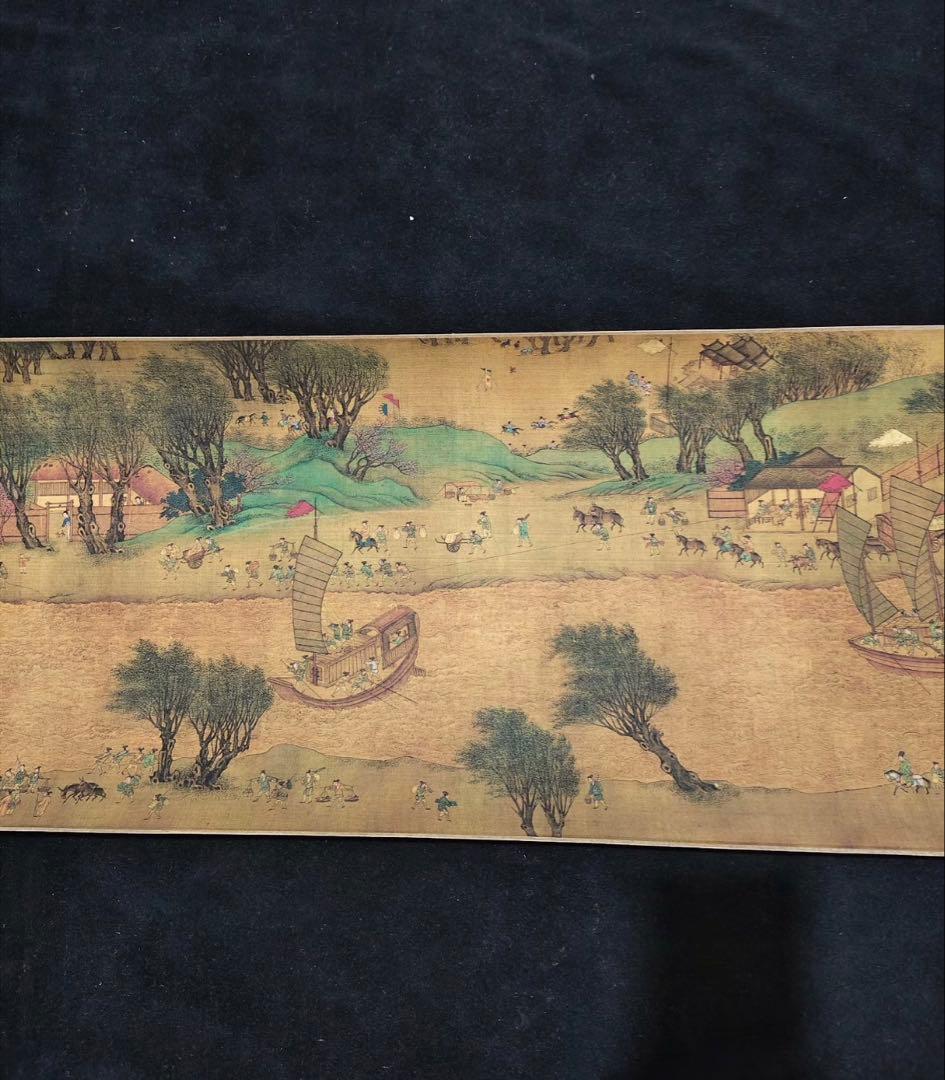 【希少・防伪小巻】仇英《清明上河図》超長巻246cm｜明代名画｜宣紙｜掛け軸