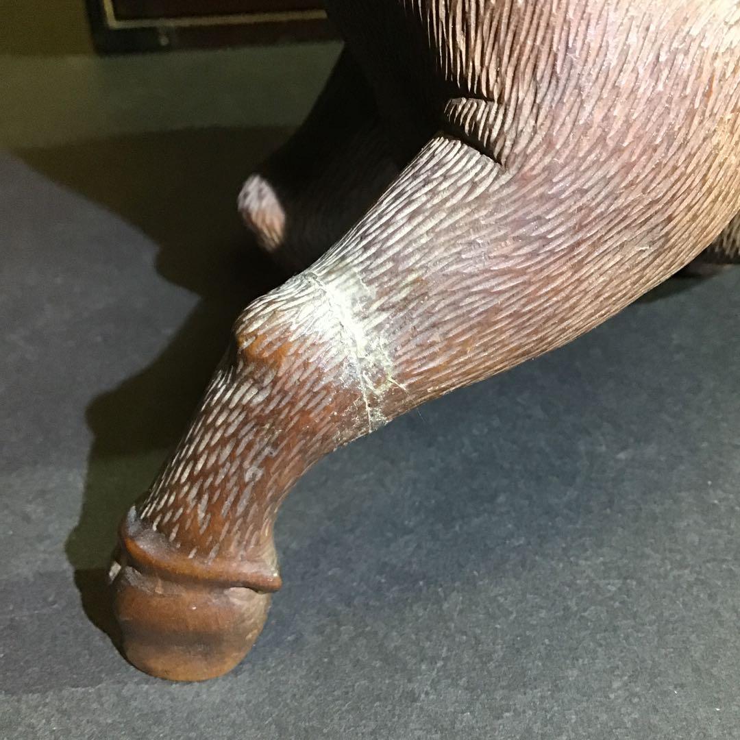 「水牛に乗る童」　極細密木彫刻　水牛玉眼　明治期