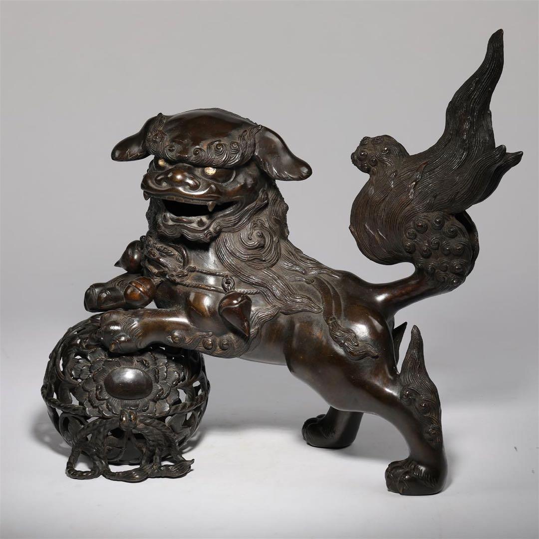 骨董品　古美術 銅獅子　開運置物