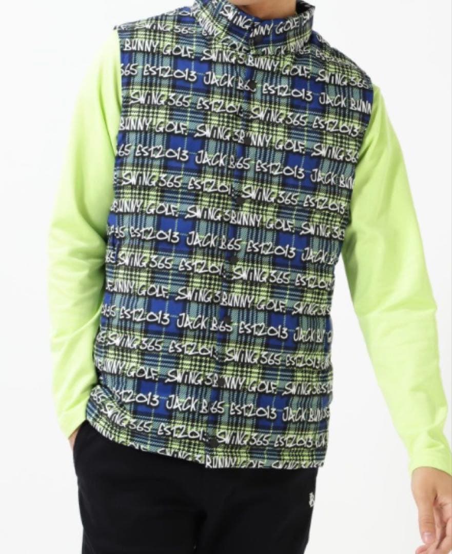 新品 パーリーゲイツ ジャックバニー リバーシブル中綿ベスト(6)LL/ライム