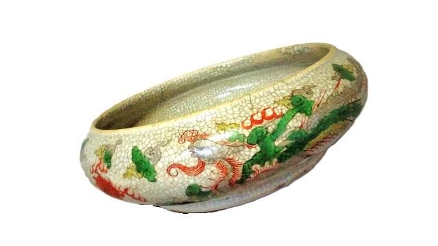 【 龍・鳳凰・花鳥文鉢 】　中華古玩　宋赤絵/古赤絵/五彩