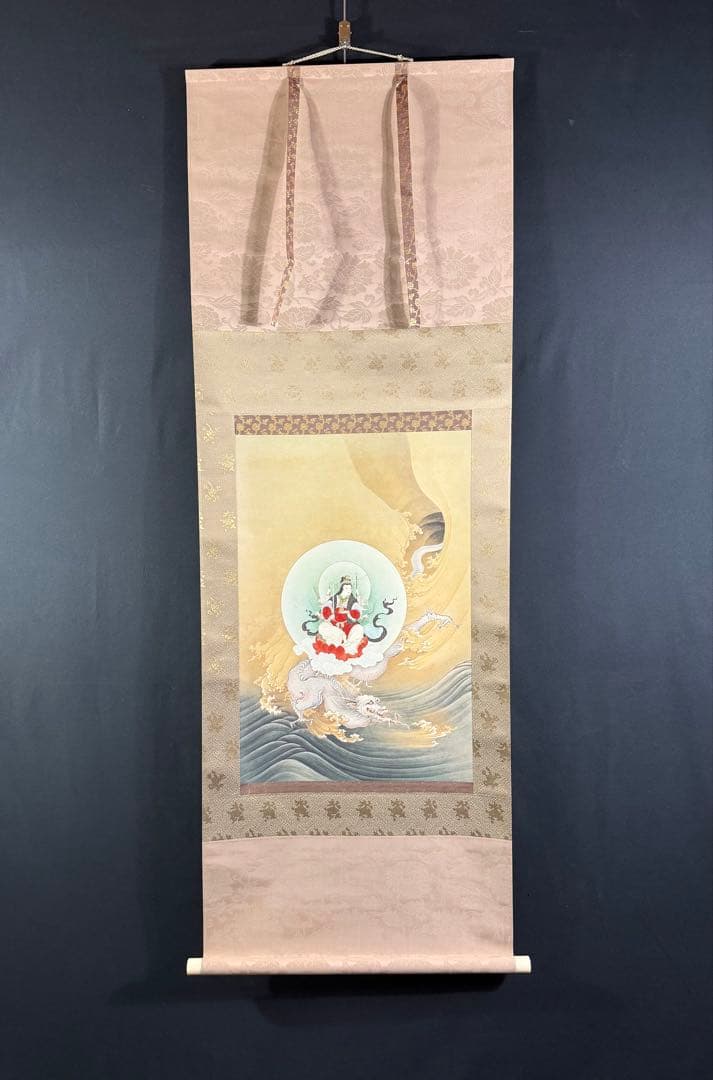 K44 橋本雅邦 「騎龍弁天」 掛軸 日本画 共箱 工芸印刷