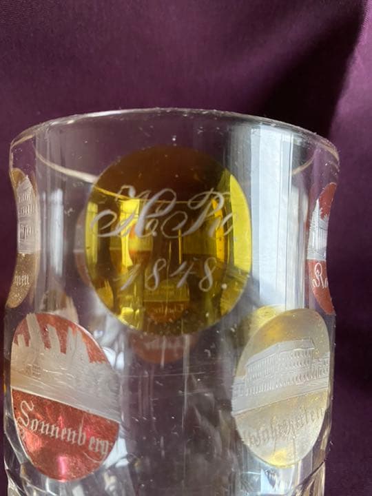 1848年アンティーク　ゴブレット　彩色インタリオガラス