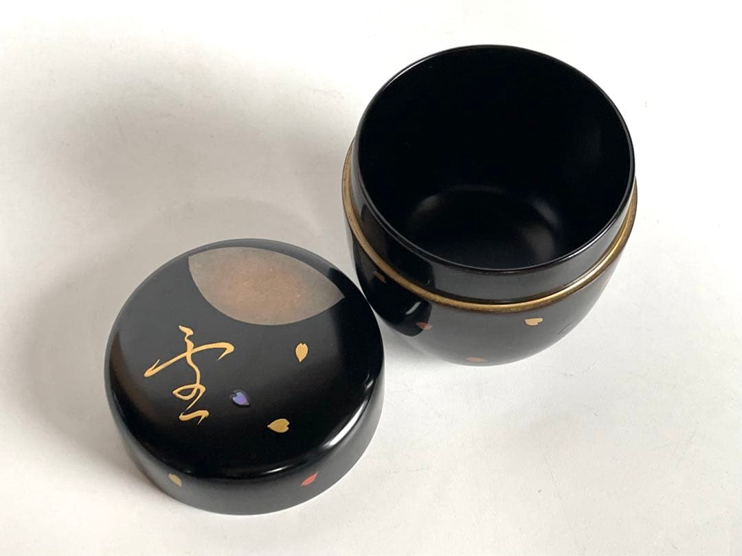 蒔絵師　中村湖斎　雪月花　蒔絵　黒　大棗　なつめ　共箱