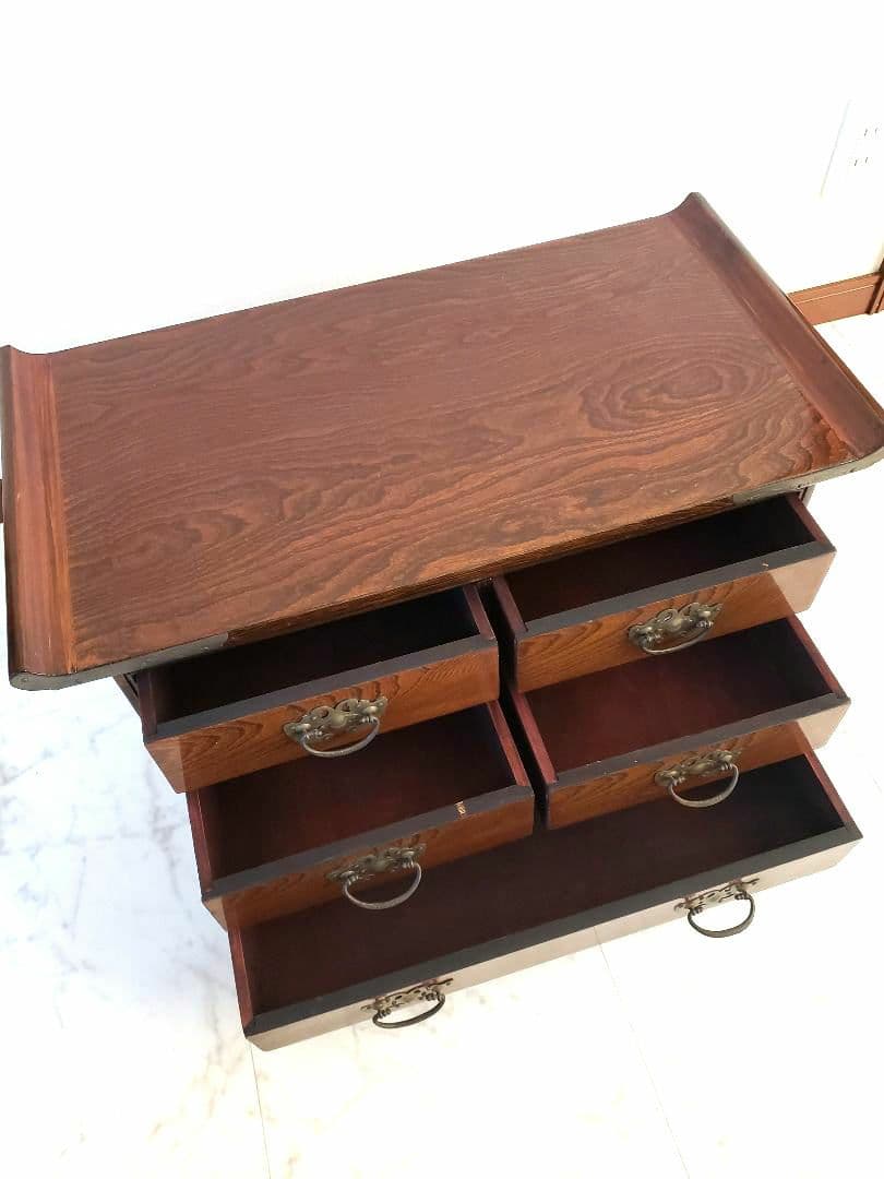 【昭和レトロ】木製家具　和風家具　民芸風　小引き出し　収納棚　木製模様の箪笥