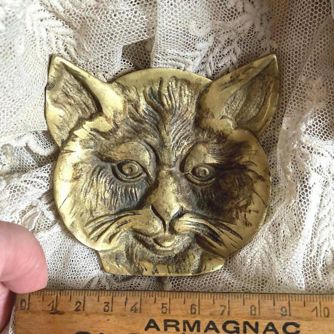 フランスアンティーク猫プレート　アスティエ　真鍮　猫顔トレイ