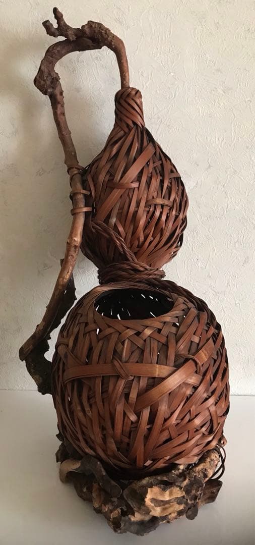 骨董品　竹製天然木　二重構造花入れ　オブジェ　華道