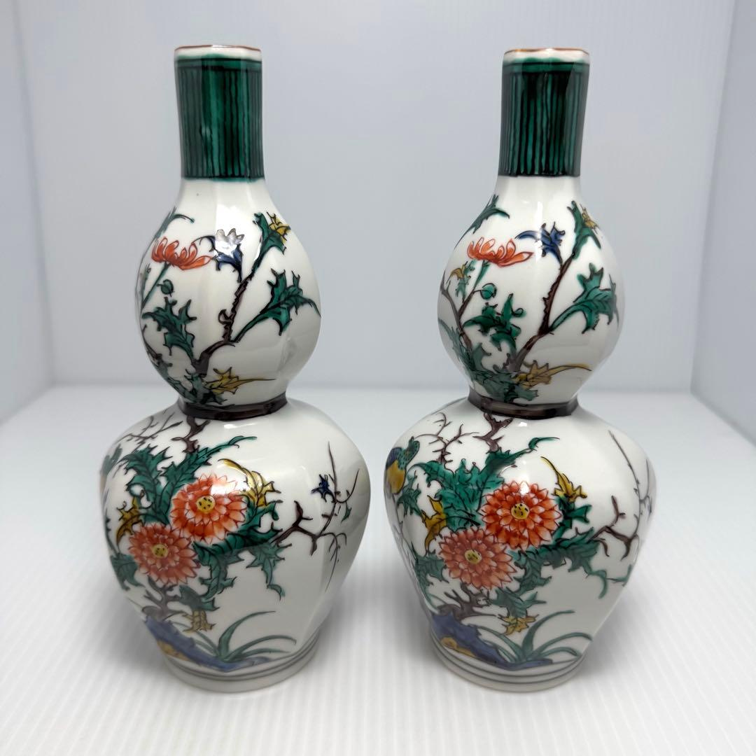 未使用 九谷焼 古九谷 風花鳥 酒器 徳利2客 お猪口 5客 ぐい呑み 晩酌