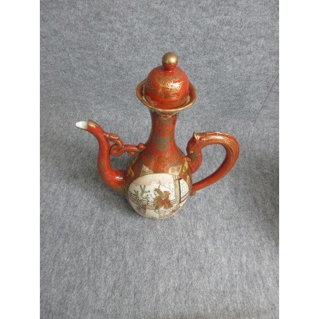 赤絵九谷金彩花鳥人物図龍持手水注 [B27943]