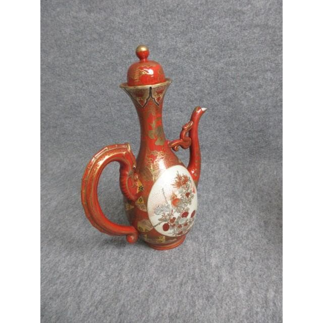 赤絵九谷金彩花鳥人物図龍持手水注 [B27943]