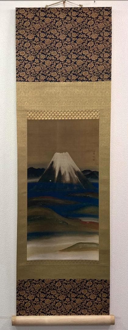 司馬江漢「富岳」掛軸 絖本 太巻 楊洲周延 極箱 二重箱：浮世絵師