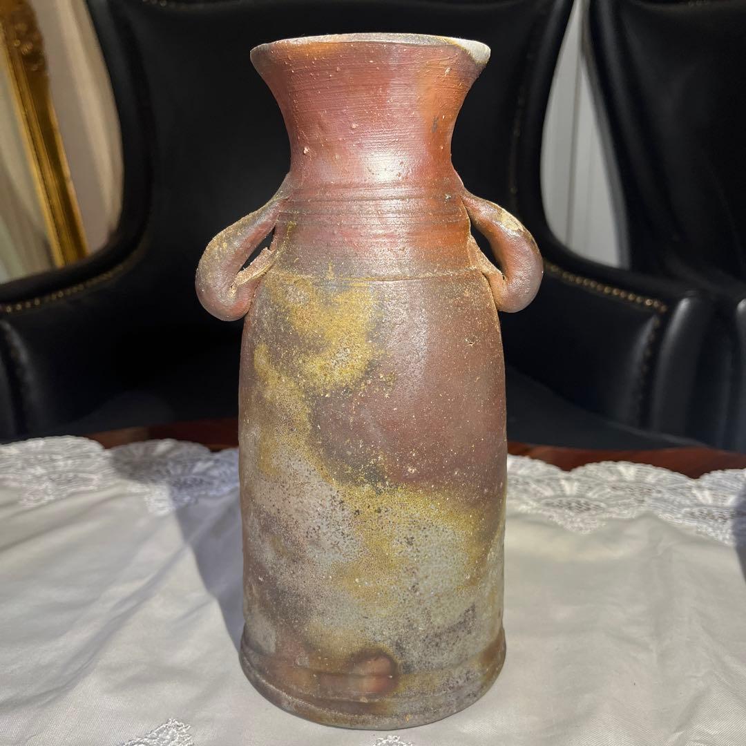 備前焼 花生 花入 耳付 作家 元箱