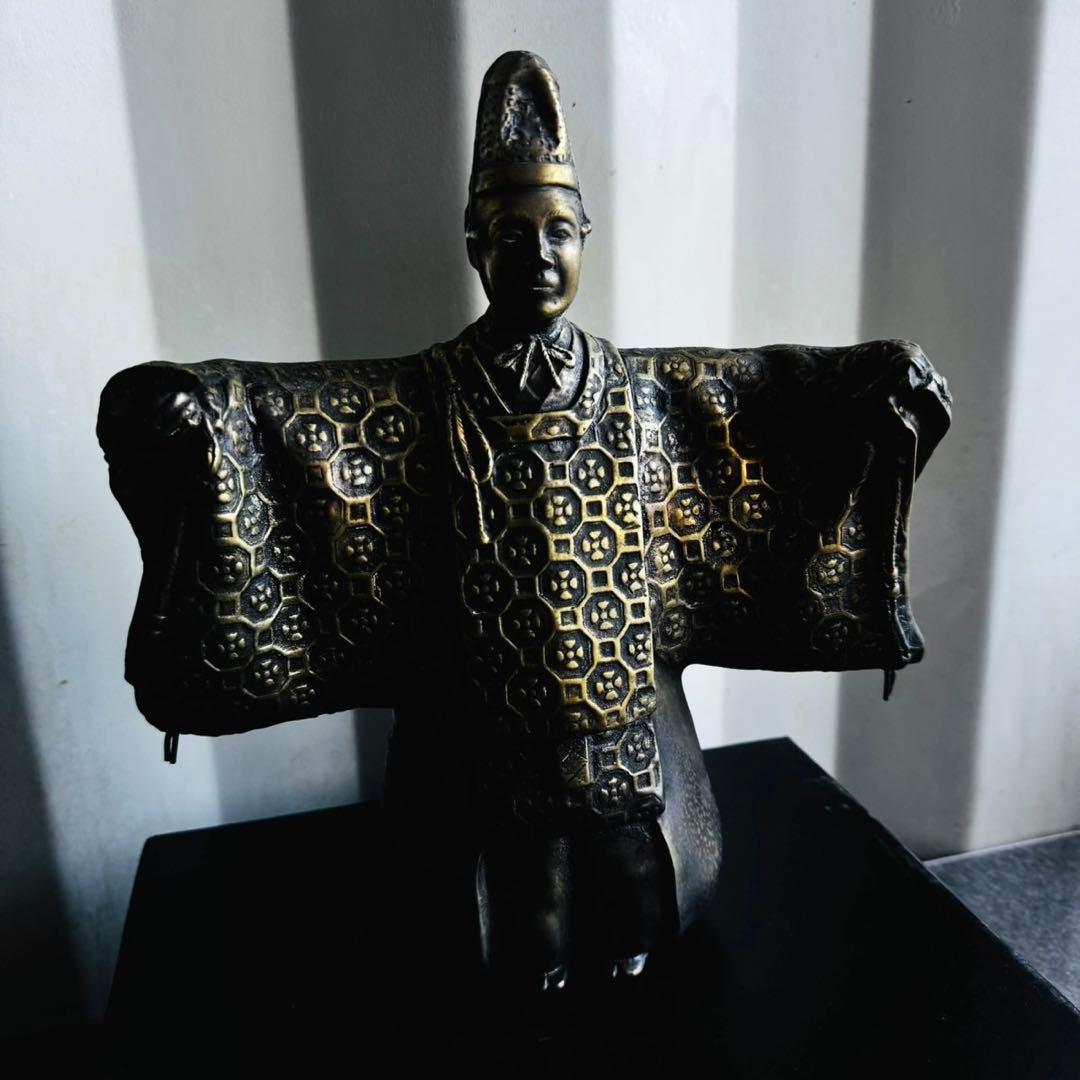 美品！扇の像 骨董品 置物 アンティーク 銅 扇 翁 銅物