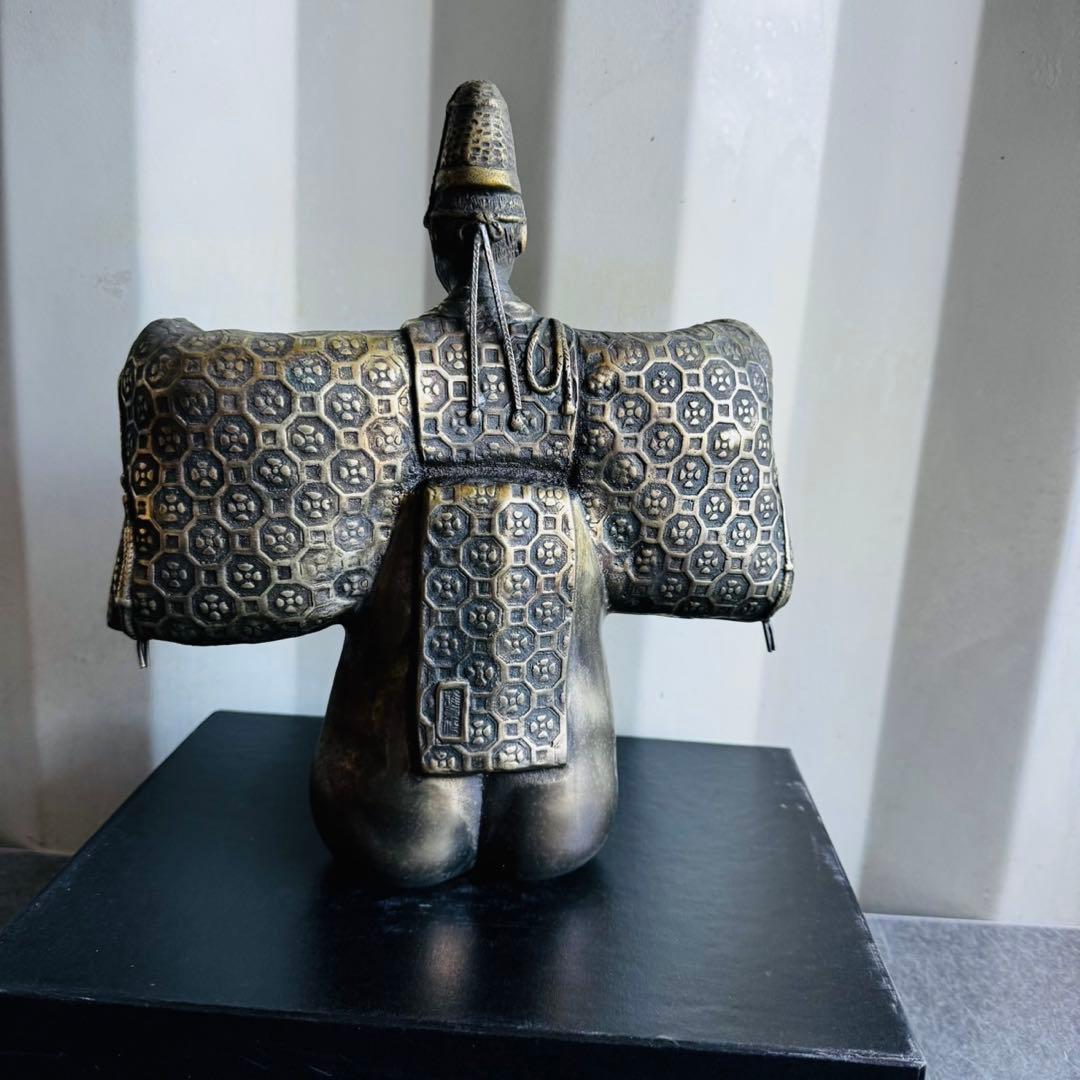 美品！扇の像 骨董品 置物 アンティーク 銅 扇 翁 銅物