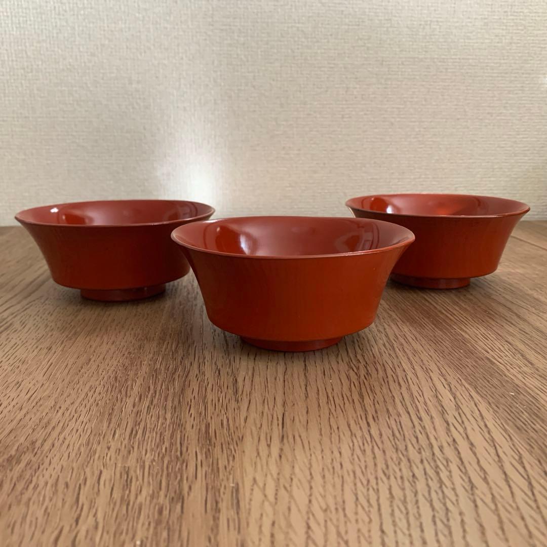 輪島塗　朱沈金蒔絵吸物椀10客　時代物　木製うるし塗　羽反　アンティーク