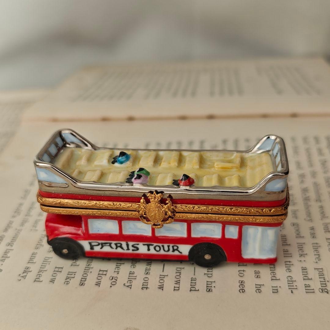 リモージュボックス　オープントップバス　フランス製磁器　ミニチュア小物入れ