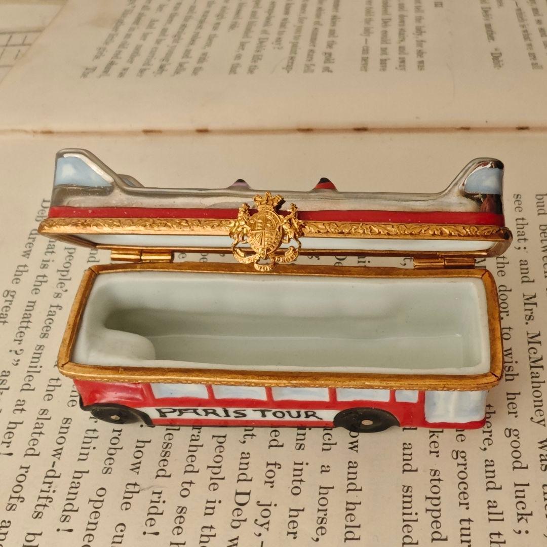 リモージュボックス　オープントップバス　フランス製磁器　ミニチュア小物入れ