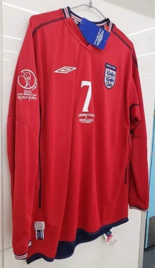 イングランド(A)2002 W杯 長袖 ベッカム＃7アルゼンチン戦マッチデイ入り