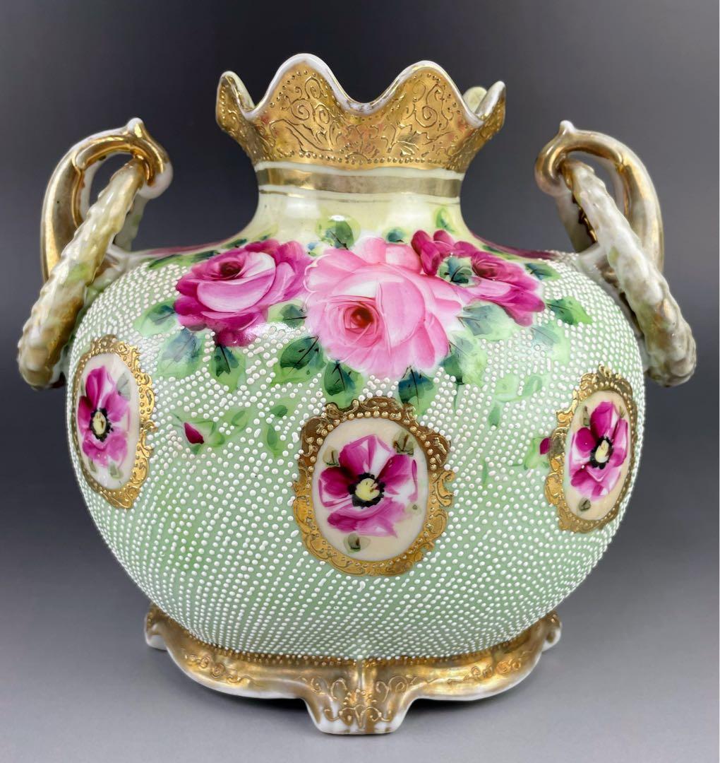 【美品】オールドニッポン アールヌーボー 薔薇紋 金盛り 花瓶