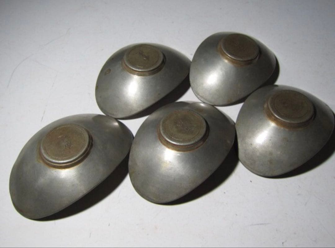 秦造六 純錫貨式茶托 五客 共箱 美しい造形の味わい深い逸品！7721