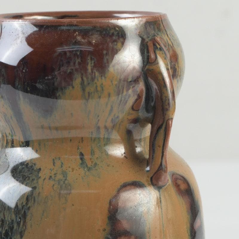 茶道具　高取焼　豊泉窯　原史朗作　耳付茶入　仕覆付　共箱　C　9779