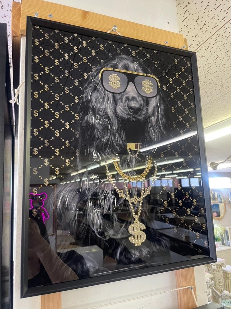 パネルアート　アート　絵画　絵　ポスター　壁掛け　額縁　ギャング　スパニエル　犬