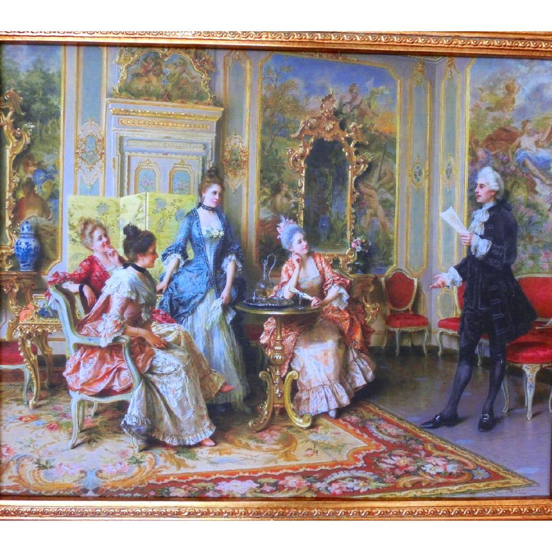 ロココ額絵 中世ヨーロッパ貴族 ゴールドダブルフレーム W65cm H55cm