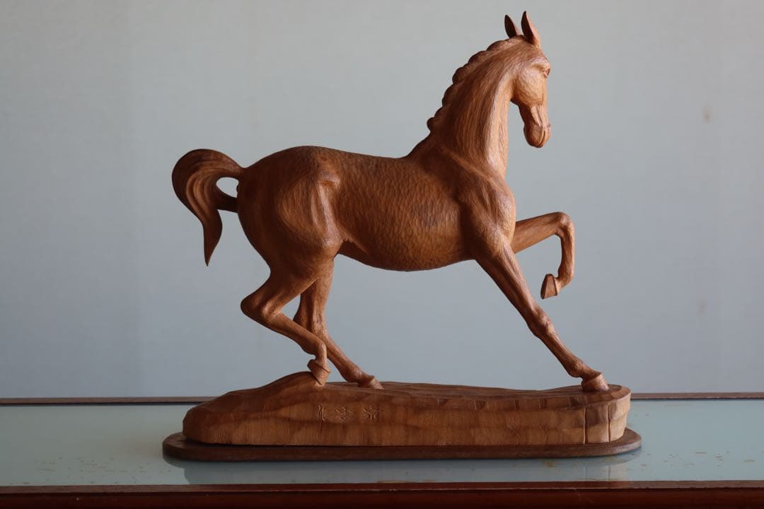 加藤景雲　木彫刻　【馬】　真作