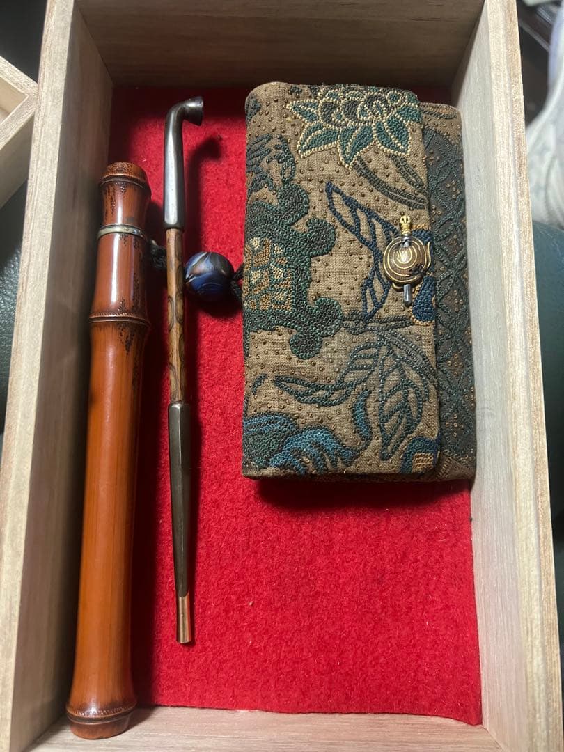 金製金具 煙草入れ k18刻印煙管 斑竹