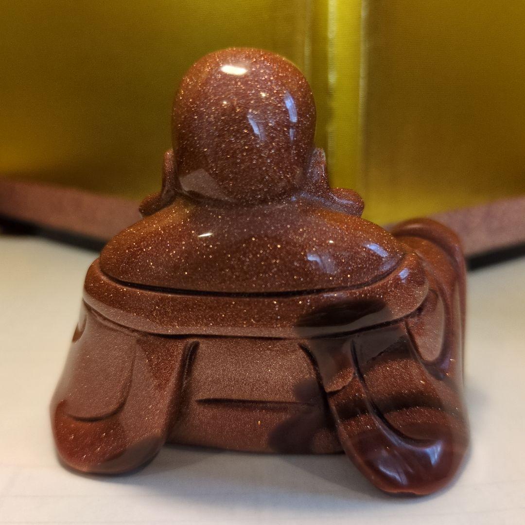 茶金石(ゴールドストーン製) 布袋彫刻 約280g 観賞石 パワーストーン