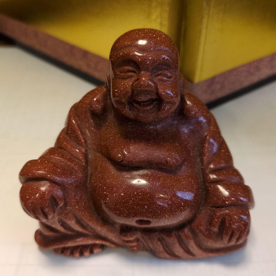 茶金石(ゴールドストーン製) 布袋彫刻 約280g 観賞石 パワーストーン