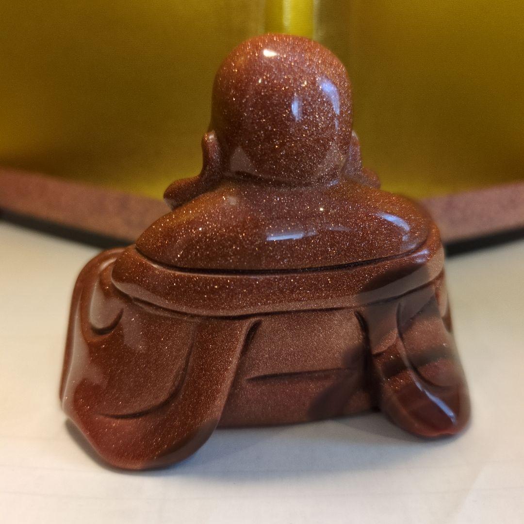 茶金石(ゴールドストーン製) 布袋彫刻 約280g 観賞石 パワーストーン