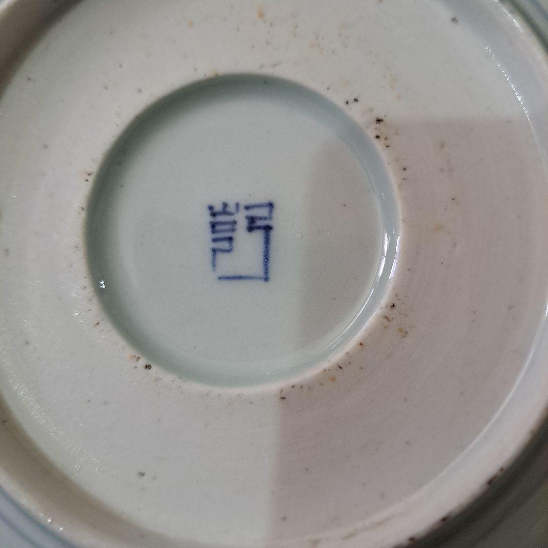 江戸中期　乾隆年　古伊万里　線画華唐草図　五寸皿　向付　膳皿　輪花　五客セット