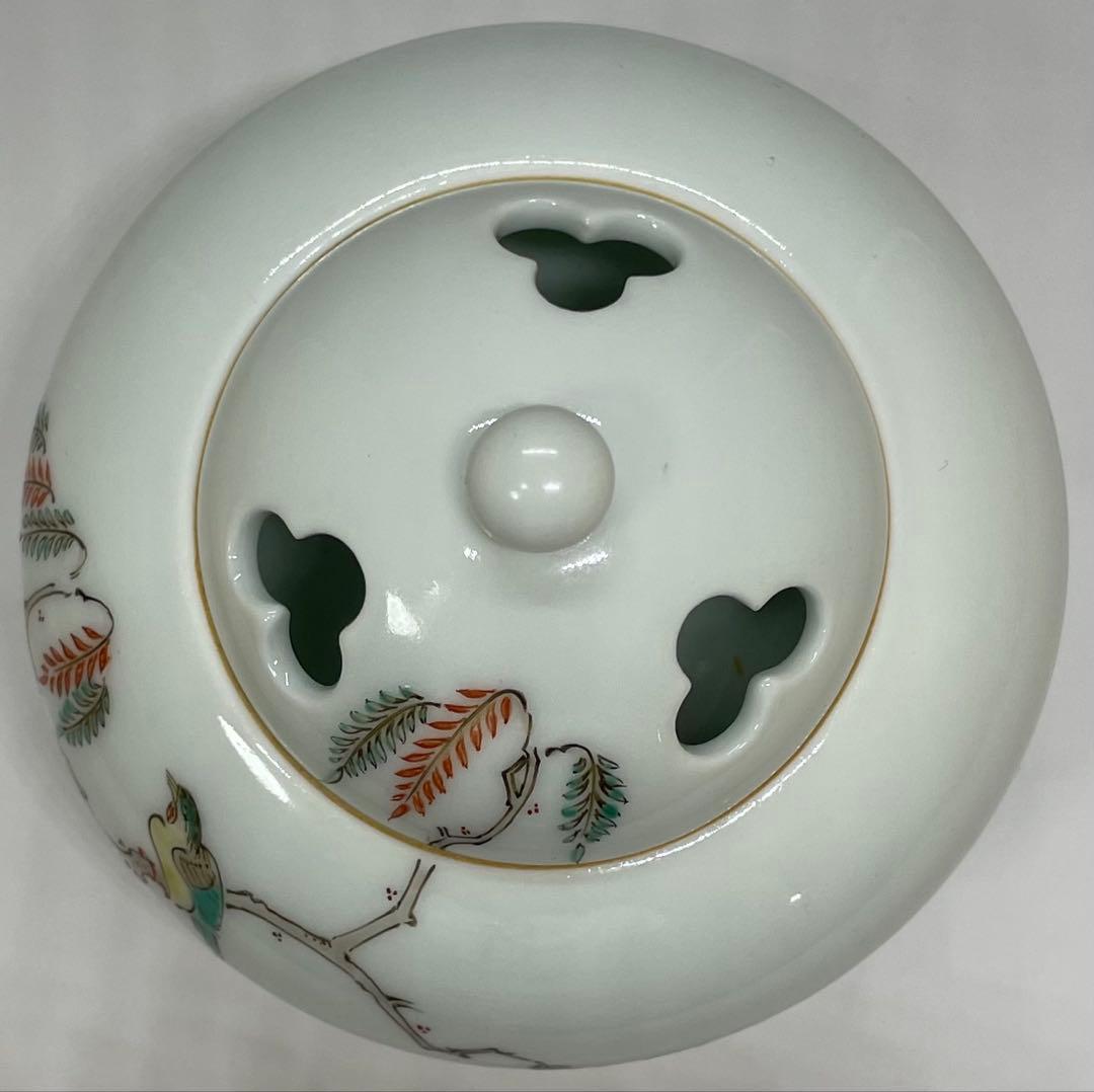 人間国宝　十三代　酒井田柿右衛門　濁手　柳鳥文香炉　共箱　v1194