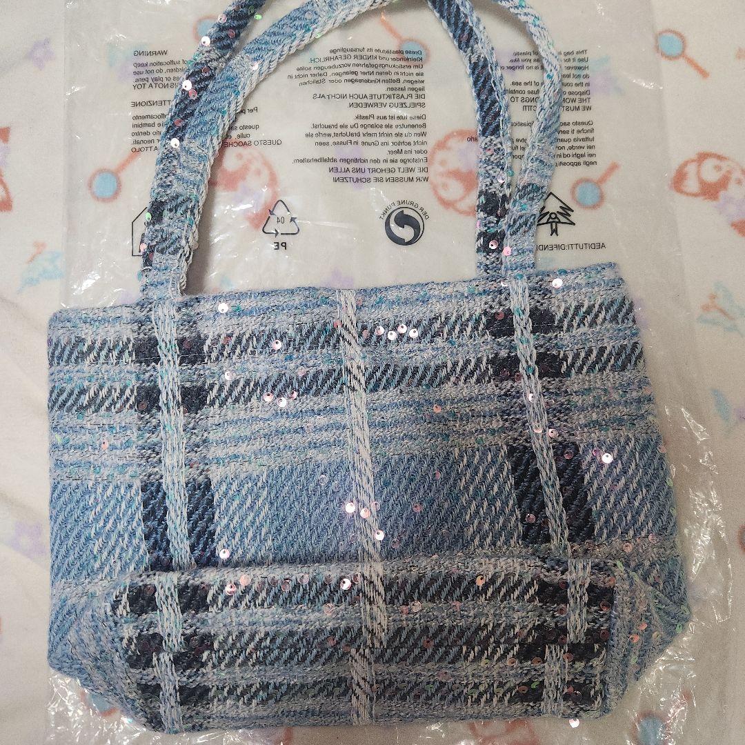 CHANEL 青系チェック柄 ノベルティバッグ　スパンコール