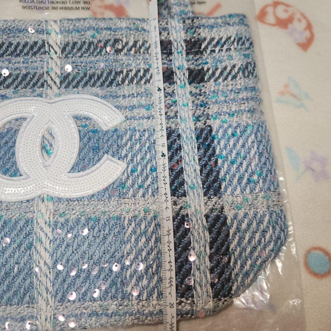 CHANEL 青系チェック柄 ノベルティバッグ　スパンコール